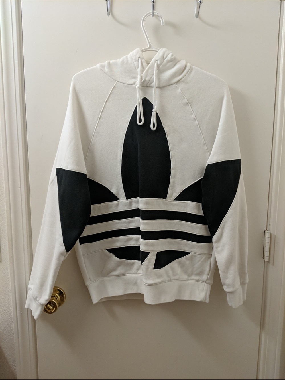 Adidas Trefoil White and Black Pullover Hoodie Sweatshirt